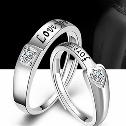 2Pcs/sets Zircon Heart Matching Couple Rings Set Forever Endless Love Wedding Ring For Women Men Charm Valentine's Day Jewelry