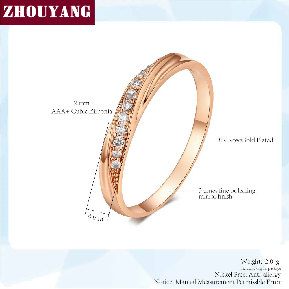 ZHOUYANG Wedding  Ring For Women Lovers Simple Cubic Zirconia Rose Gold Color Fashion Jewelry  ZYR314 ZYR317