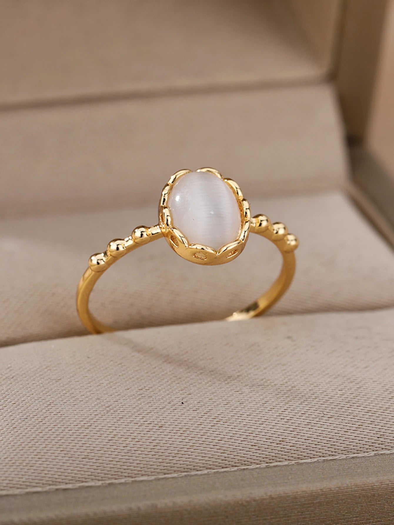 Stainless Steel Opal Rings for Women Aesthetic Water Drop Gold Color Wedding Ring Waterproof Jewelry Finger Accessories Gifts