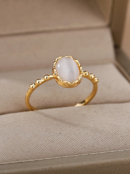 Stainless Steel Opal Rings for Women Aesthetic Water Drop Gold Color Wedding Ring Waterproof Jewelry Finger Accessories Gifts