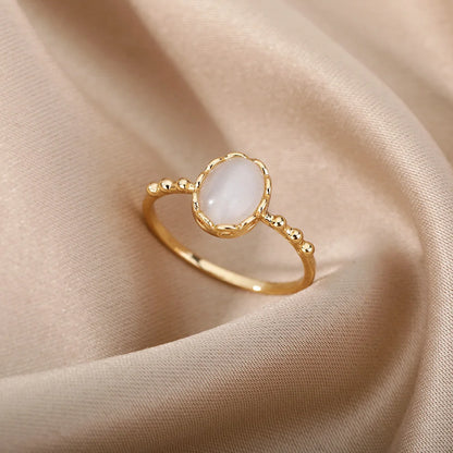 Stainless Steel Opal Rings for Women Aesthetic Water Drop Gold Color Wedding Ring Waterproof Jewelry Finger Accessories Gifts