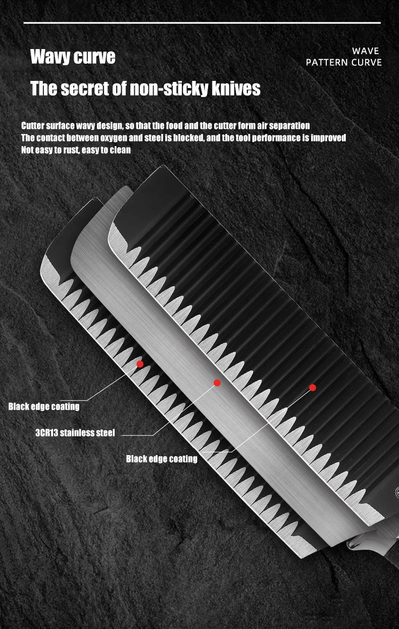 Stainless Steel Black Wave Pattern Chef's Knife Set Six Piece Vegetable and Kitchen Knives Non-Stick Gift Set for Cooking