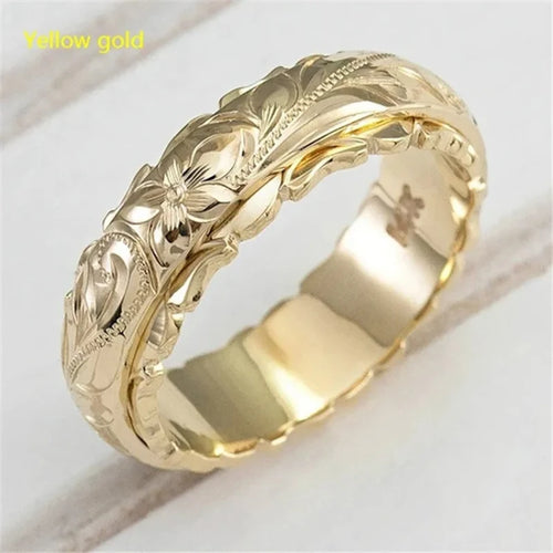 New 14k Gold Plated Suspended Carved Rose Flower Ring Ornaments Tail Ring Female Engagement Rings for Women Bling Wedding Ring