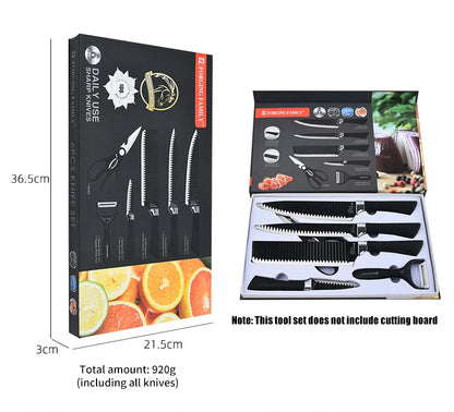 Stainless Steel Black Wave Pattern Chef's Knife Set Six Piece Vegetable and Kitchen Knives Non-Stick Gift Set for Cooking