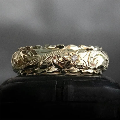 14k Gold Plated Suspended Carved Rose Flower Ring Ornaments Tail Ring Female Engagement Rings for Women Bling Wedding Ring