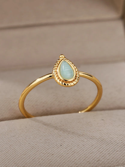 Stainless Steel Opal Rings for Women Aesthetic Water Drop Gold Color Wedding Ring Waterproof Jewelry Finger Accessories Gifts