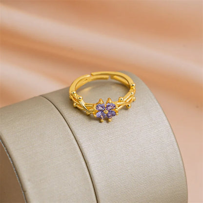 Fashionable French Violet Open-ended Adjustable Ring Micro-inlaid Stainless Steel Light Luxury Simple Wedding Ring