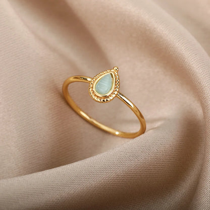 Stainless Steel Opal Rings for Women Aesthetic Water Drop Gold Color Wedding Ring Waterproof Jewelry Finger Accessories Gifts