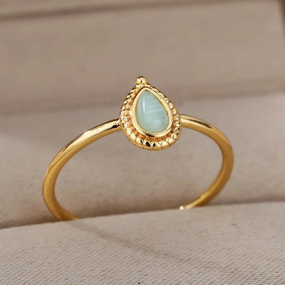 Stainless Steel Opal Rings for Women Aesthetic Water Drop Gold Color Wedding Ring Waterproof Jewelry Finger Accessories Gifts